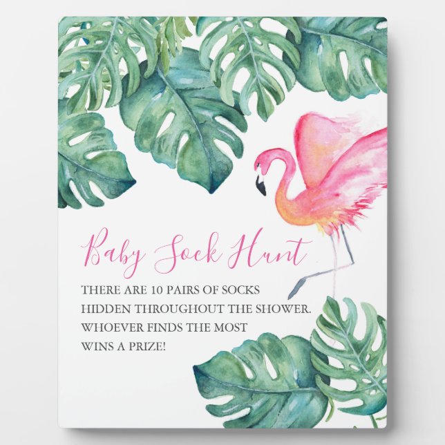 Tropical Pink Flamingo Baby Shower Games Sign Plaque (Front)