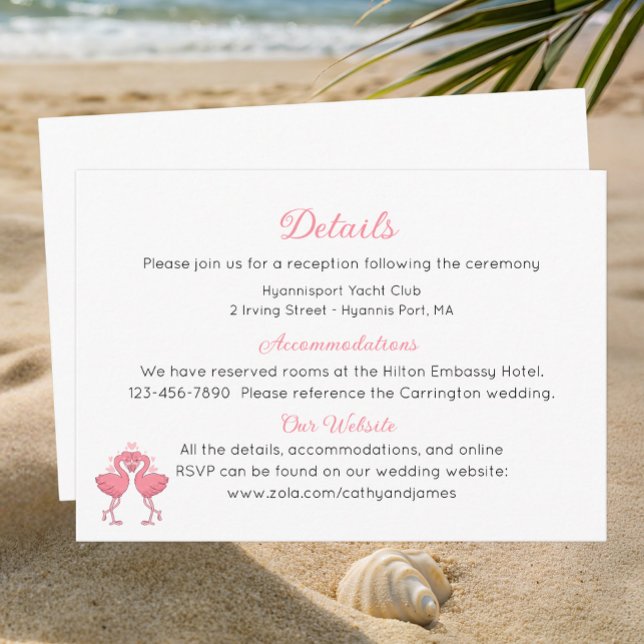 Tropical Pink Flamingo Beach Luau Wedding Website Enclosure Card (Creator Uploaded)