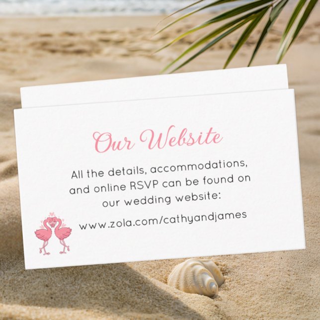 Tropical Pink Flamingo Beach Luau Wedding Website Enclosure Card (Creator Uploaded)