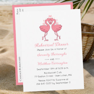 Tropical Pink Flamingo Beach Rehearsal Dinner Invitation Postcard