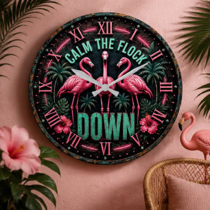 Tropical Pink Flamingo Beach Summer Home Large Clock