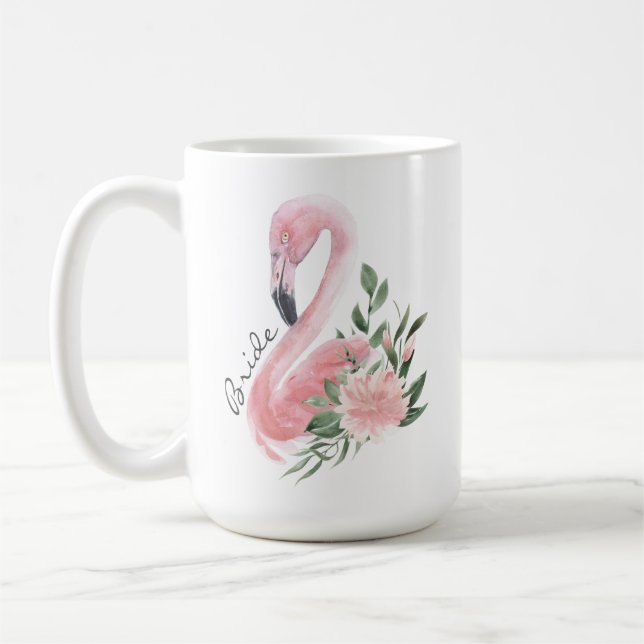 Tropical Pink Flamingo Beach Wedding Bride Coffee Mug (Left)