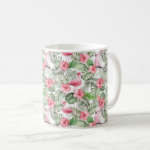 Tropical Pink Flamingo, Bird, Hibiscus & Greenery Coffee Mug