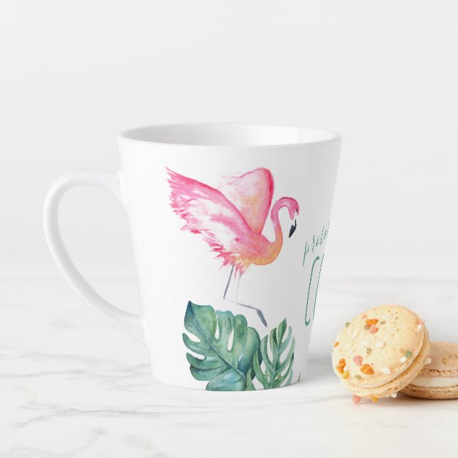 Tropical Pink Flamingo Bird Watercolor Art Mug (In Situ)