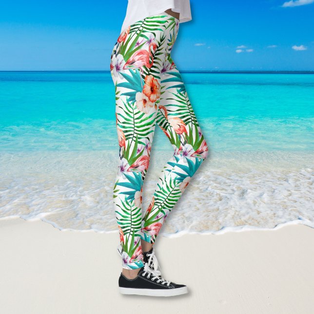 Tropical Pink Flamingo Botanical Fun Trendy Chic Leggings (Creator Uploaded)