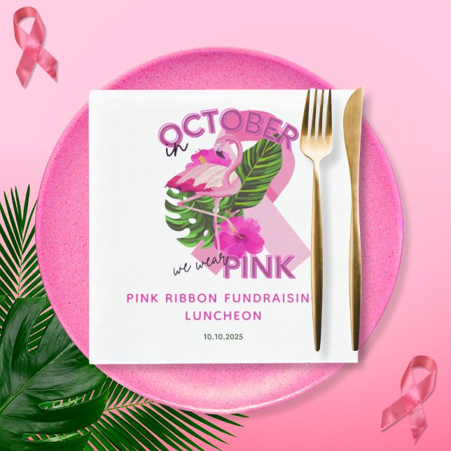 Tropical Pink Flamingo Breast Cancer Fundraising Napkin (Creator Uploaded)