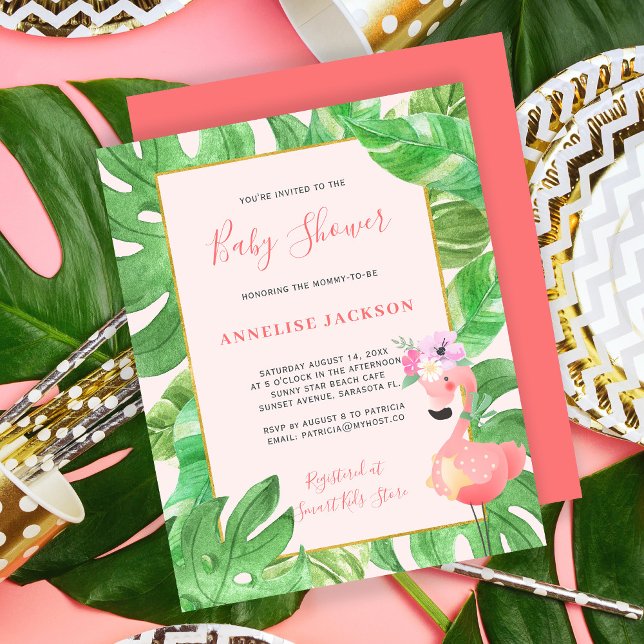 Tropical pink flamingo budget baby shower invite (Creator Uploaded)