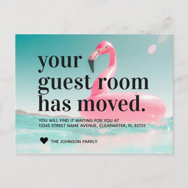 Tropical Pink Flamingo Change of Address Moving Announcement Postcard (Front)