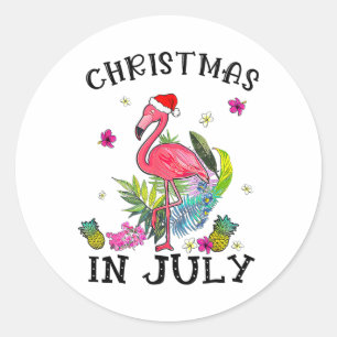 Tropical Pink Flamingo Christmas In July Summer Classic Round Sticker