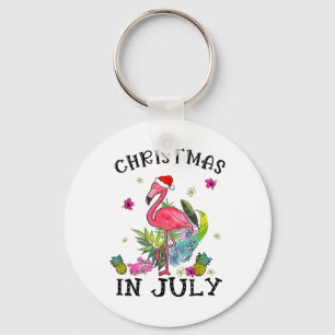 Tropical Pink Flamingo Christmas In July Summer  Key Ring