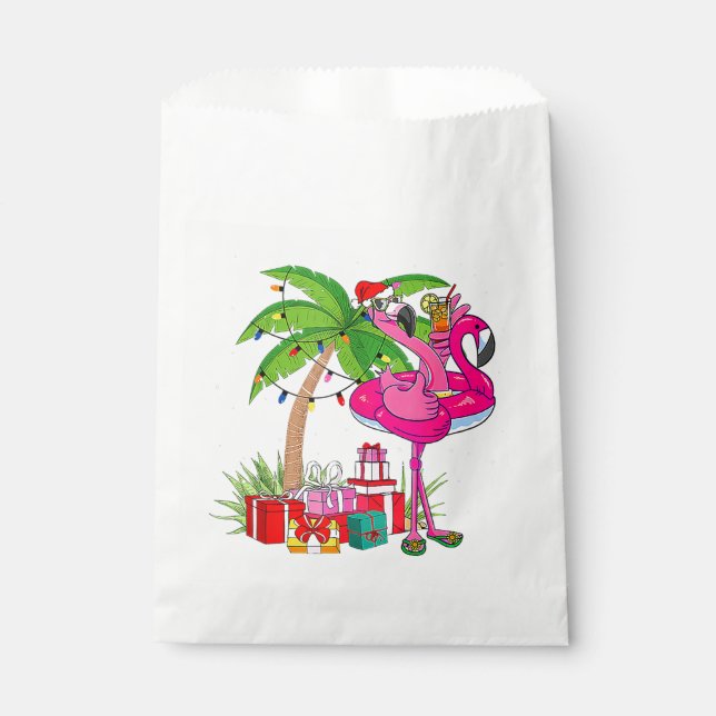 Tropical Pink Flamingo Christmas In July Summer Pa Favour Bag (Front)