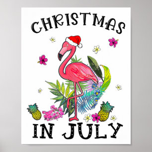 Tropical Pink Flamingo Christmas In July Summer Poster