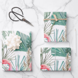 Tropical Pink Flamingo Couple Wedding Wrapping Paper Sheet