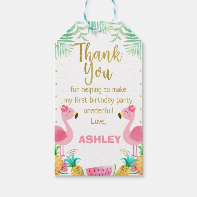 Tropical Pink Flamingo Favor Thank You Tag (Front)