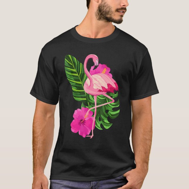 Tropical Pink Flamingo Flamingos Pink Bird T-Shirt (Front)