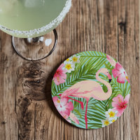 Tropical Pink Flamingo Floral Palm Leaves Summer