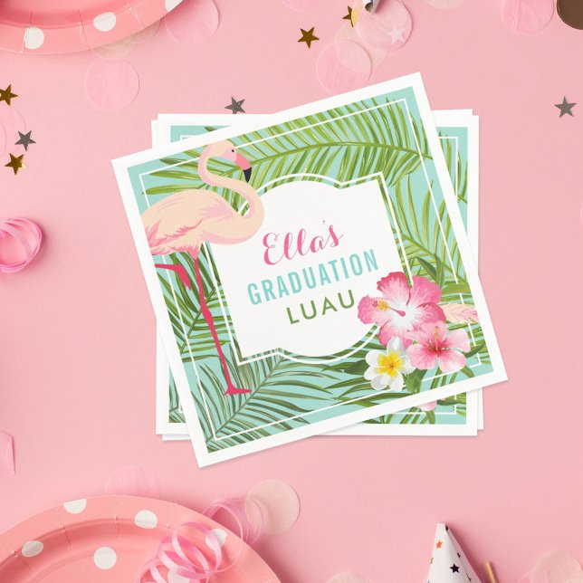 Tropical Pink Flamingo Graduation Luau Party Napkin (Creator Uploaded)