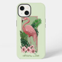 Tropical Pink Flamingo Green Palm Leaves Lily