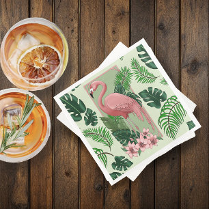 Tropical Pink Flamingo Green Palm Leaves Lily Napkin