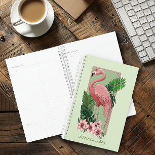 Tropical Pink Flamingo Green Palm Leaves Lily Planner
