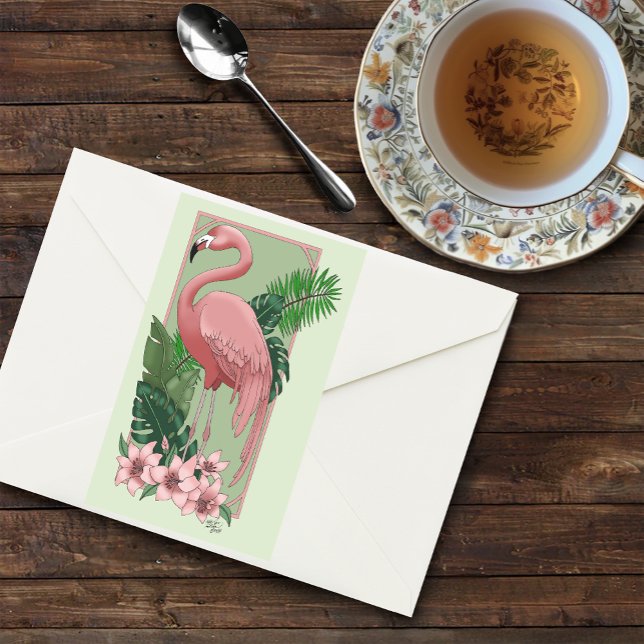 Tropical Pink Flamingo Green Palm Leaves Lily Rectangular Sticker (Creator Uploaded)
