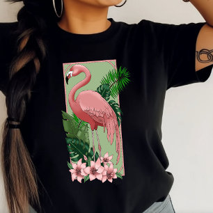 Tropical Pink Flamingo Green Palm Leaves Lily Tri-Blend Shirt