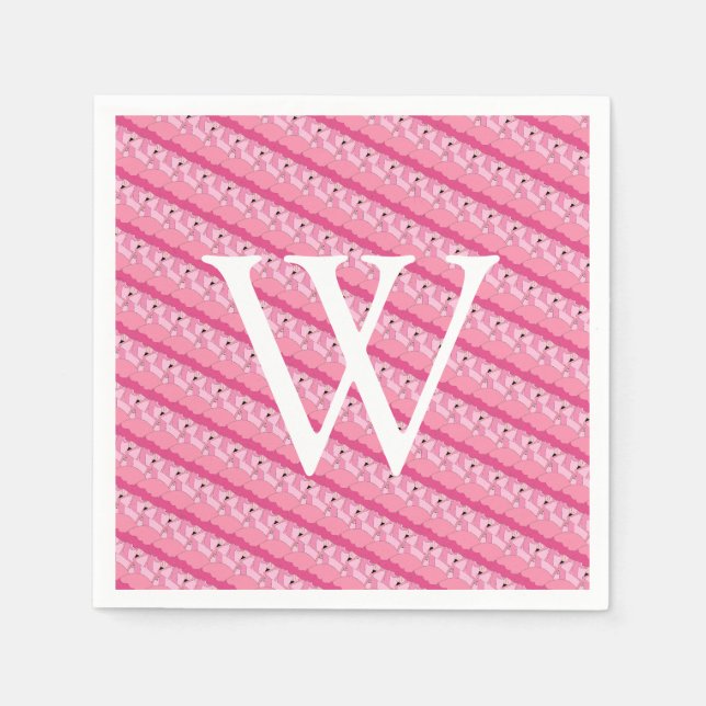 Tropical Pink Flamingo Initial Monogram Napkins (Front)