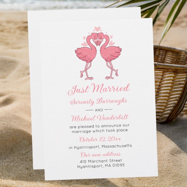 Tropical Pink Flamingo Just Married Announcement (Creator Uploaded)