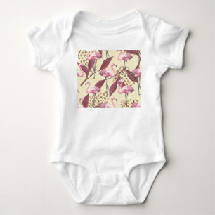 Tropical pink flamingo, leopard pattern. baby bodysuit