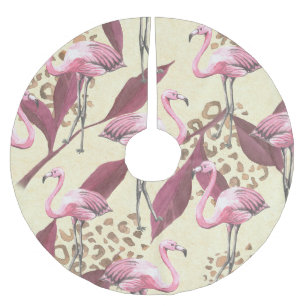 Tropical pink flamingo, leopard pattern. brushed polyester tree skirt