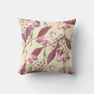 Tropical pink flamingo, leopard pattern. cushion