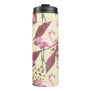 Tropical pink flamingo, leopard pattern. thermal tumbler