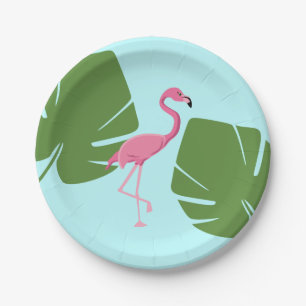 Tropical Pink Flamingo Luau Party Paper Plate