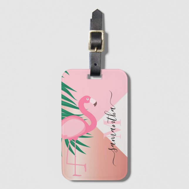Tropical Pink Flamingo Luggage Tag (Front Vertical)