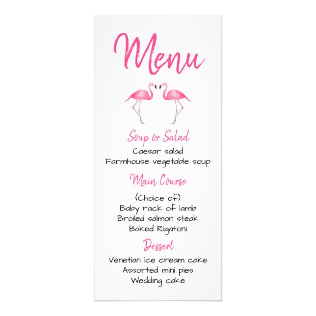 Tropical Pink Flamingo Menu Wedding Bridal Shower (Front)