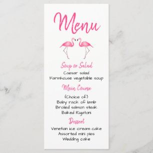 Tropical Pink Flamingo Menu Wedding Bridal Shower