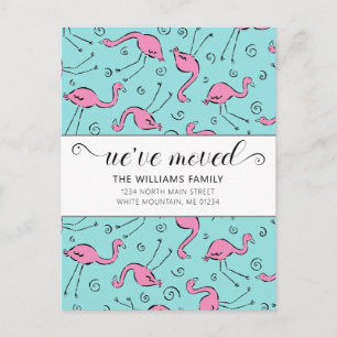 Tropical Pink Flamingo on Aqua Moving Announcement Postcard