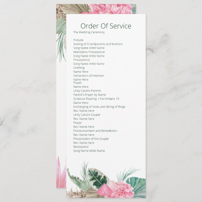 Tropical Pink Flamingo Order of Service Wedding Invitation (Front/Back)