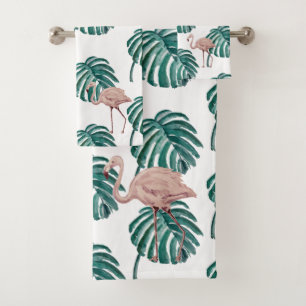 Tropical Pink Flamingo Painting Bath Towel Set