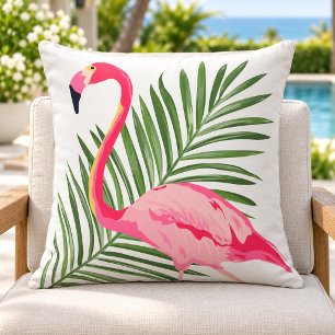 Tropical Pink Flamingo Palm Leaf Cushion