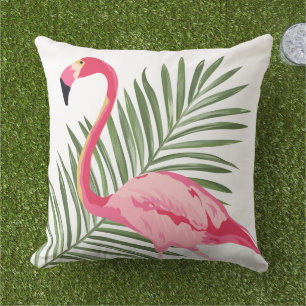 Tropical Pink Flamingo Palm Leaf Cushion