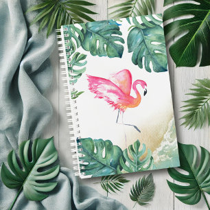 Tropical Pink Flamingo Palm Leaves Watercolor Planner