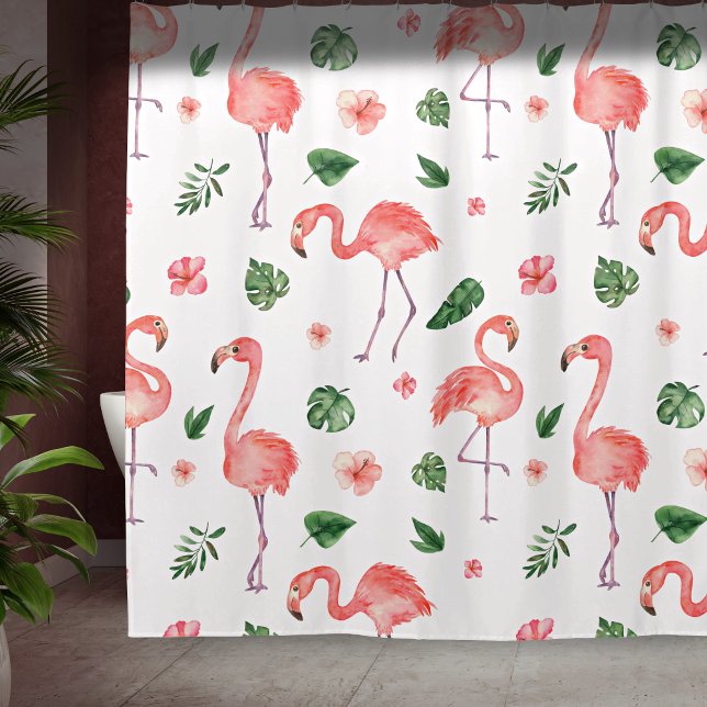 Tropical Pink Flamingo Pattern Bathroom Shower Curtain (Creator Uploaded)