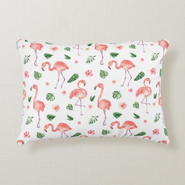 Tropical Pink Flamingo Pattern Decorative Cushion (Front)