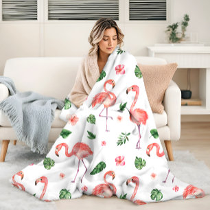 Tropical Pink Flamingo Pattern Fleece Blanket