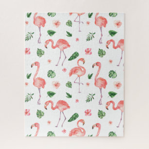 Tropical Pink Flamingo Pattern Jigsaw Puzzle