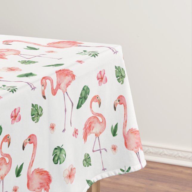 Tropical Pink Flamingo Pattern Kitchen Tablecloth (In Situ)