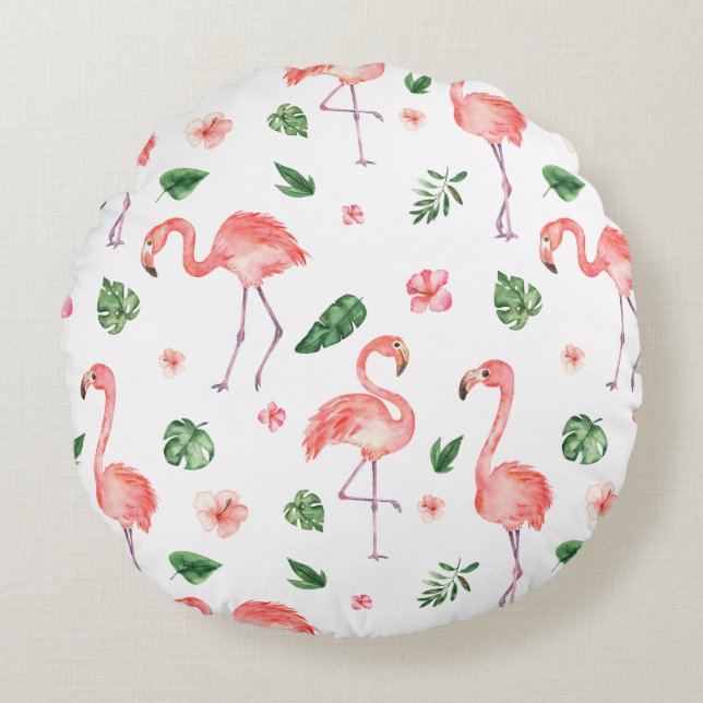 Tropical Pink Flamingo Pattern Round Cushion (Front)