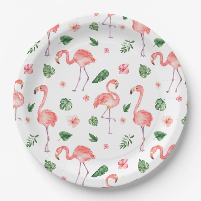 Tropical Pink Flamingo Pattern Tissue Paper Plate (Front)