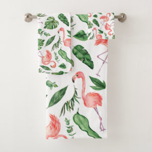 Tropical Pink Flamingo Pattern v2 Bathroom Bath Towel Set